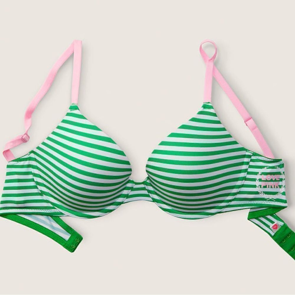 Victoria’s Secret Pink Wear Everywhere T-shirt lightly Lined bra  happy Camper - Picture 2 of 6